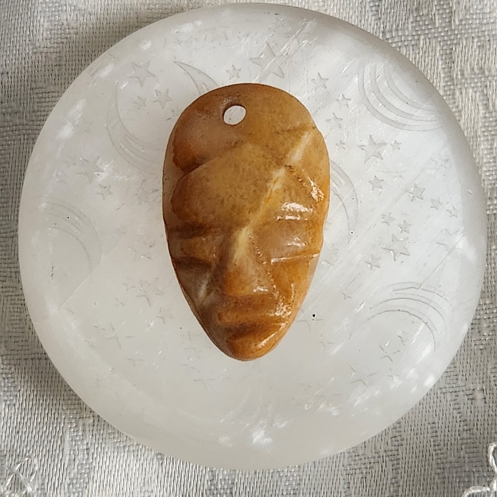 Unisex Vintage Yellow Jasper Face Pendant